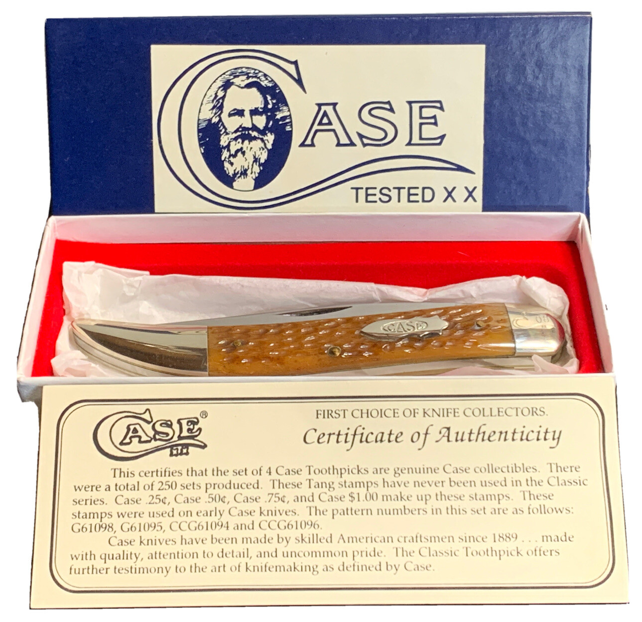 Pocketknife Case 61095 1994 75c Toothpick CC Antique Green Bone Bol Etch KP-1067