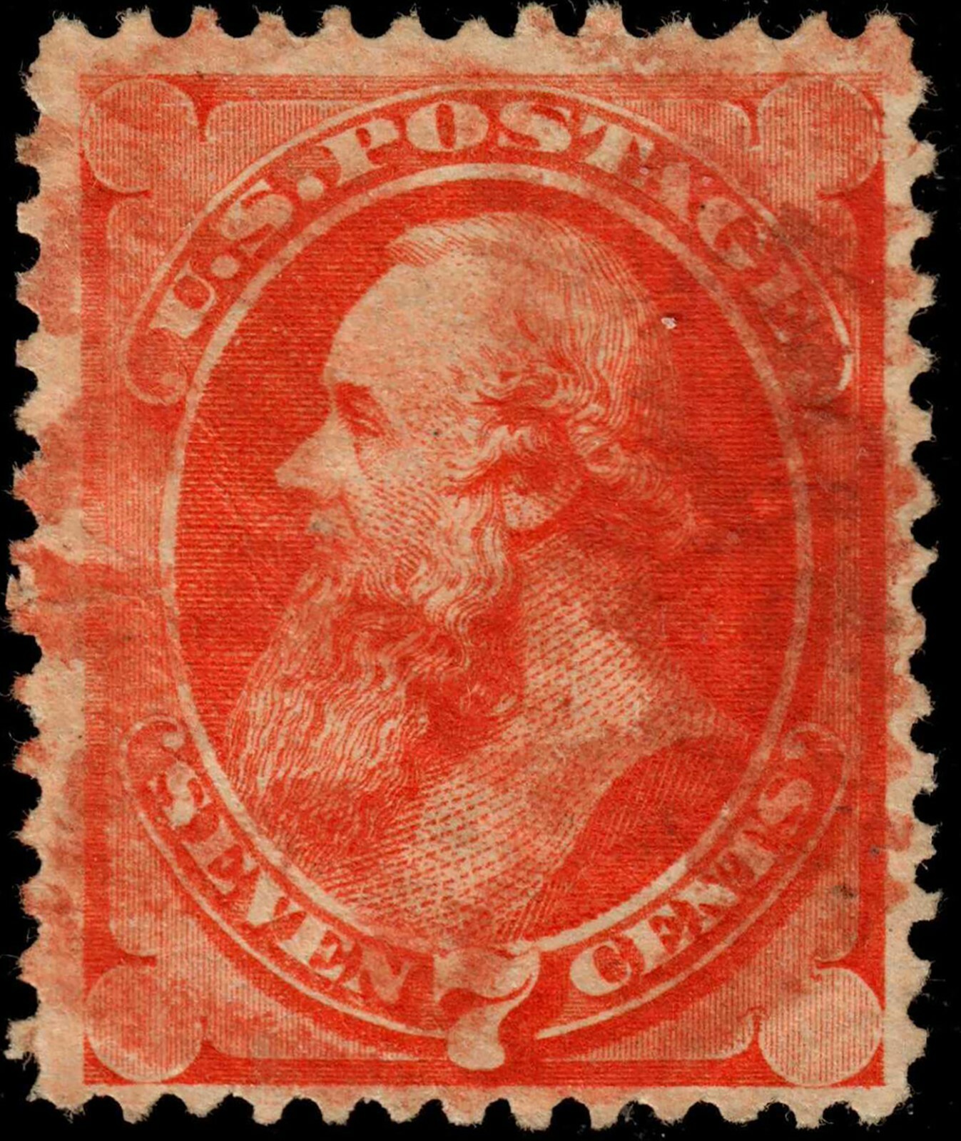 US 160 1873 7c Edward Stanton Used Red Cancel. KP-184