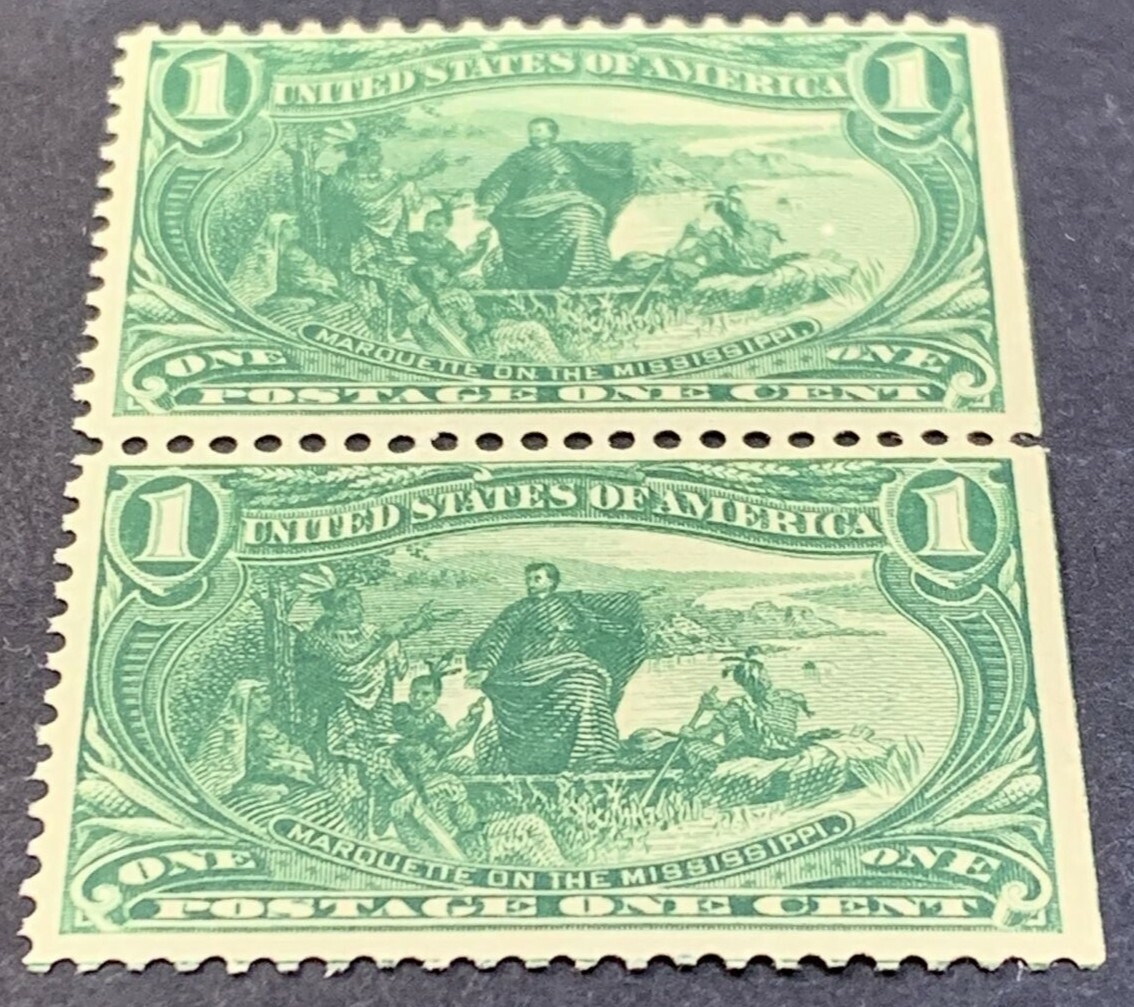 US #285 1c Trans-Miss, Dark Yellow Green. Vertical Pair/SE MNH (SCV $165) - Image 3