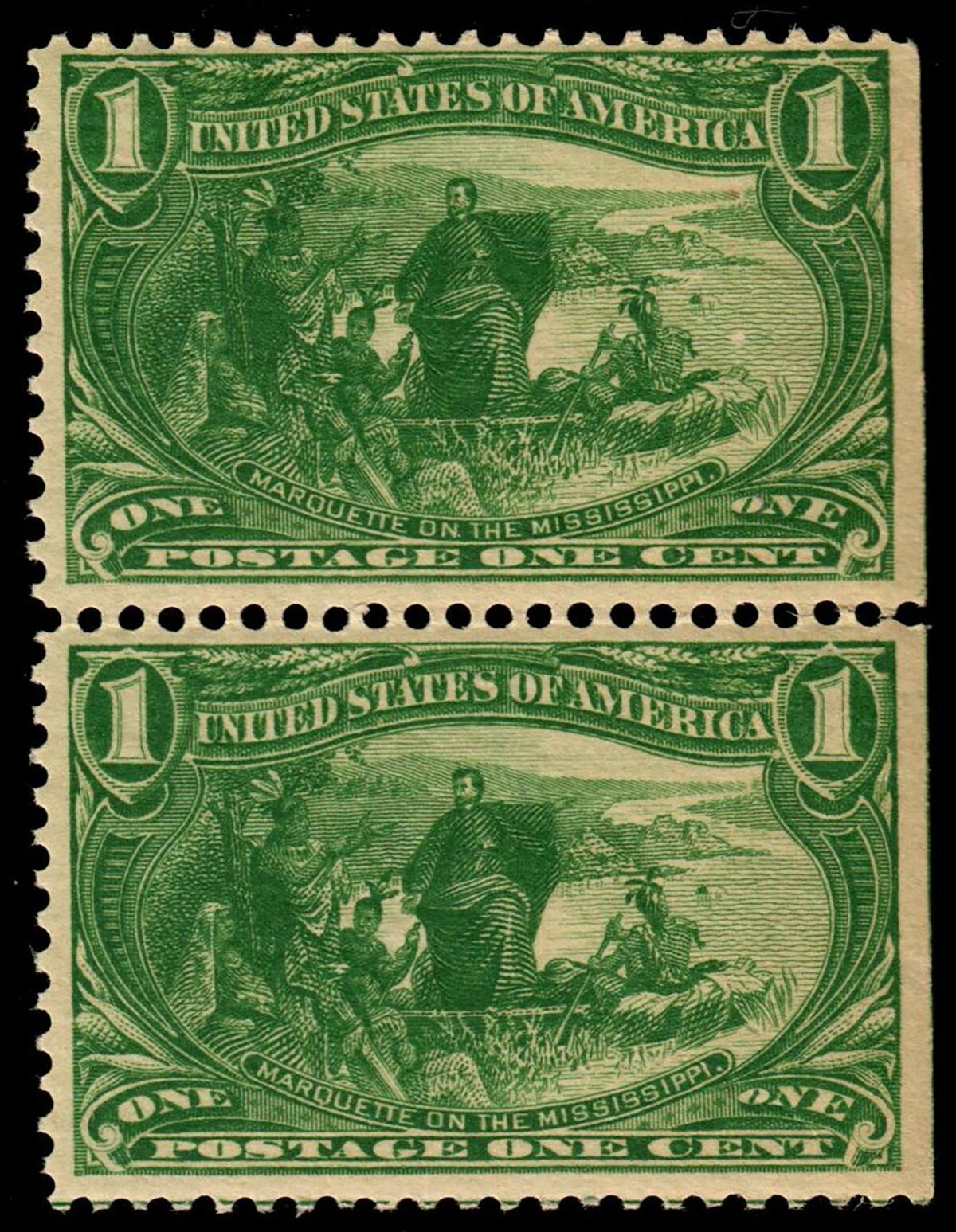 US #285 1c Trans-Miss, Dark Yellow Green. Vertical Pair/SE MNH (SCV $165)
