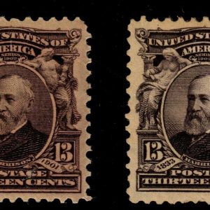 US 308 1902 13c Harrison Two Shades Mint OG PH. KP-190