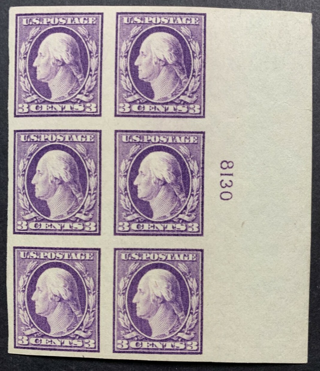 US #483 3c Wash Type I Unwatermarked Imperf PB6 MNH VF (SCV $800) - Image 9