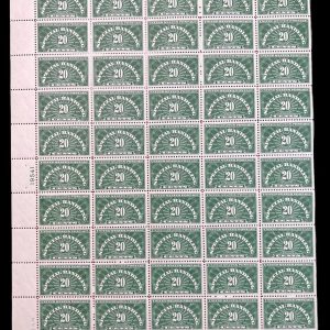 US BOB #QE3 1940 20c Special Handling Wet Printing Sheet of 50 MNH