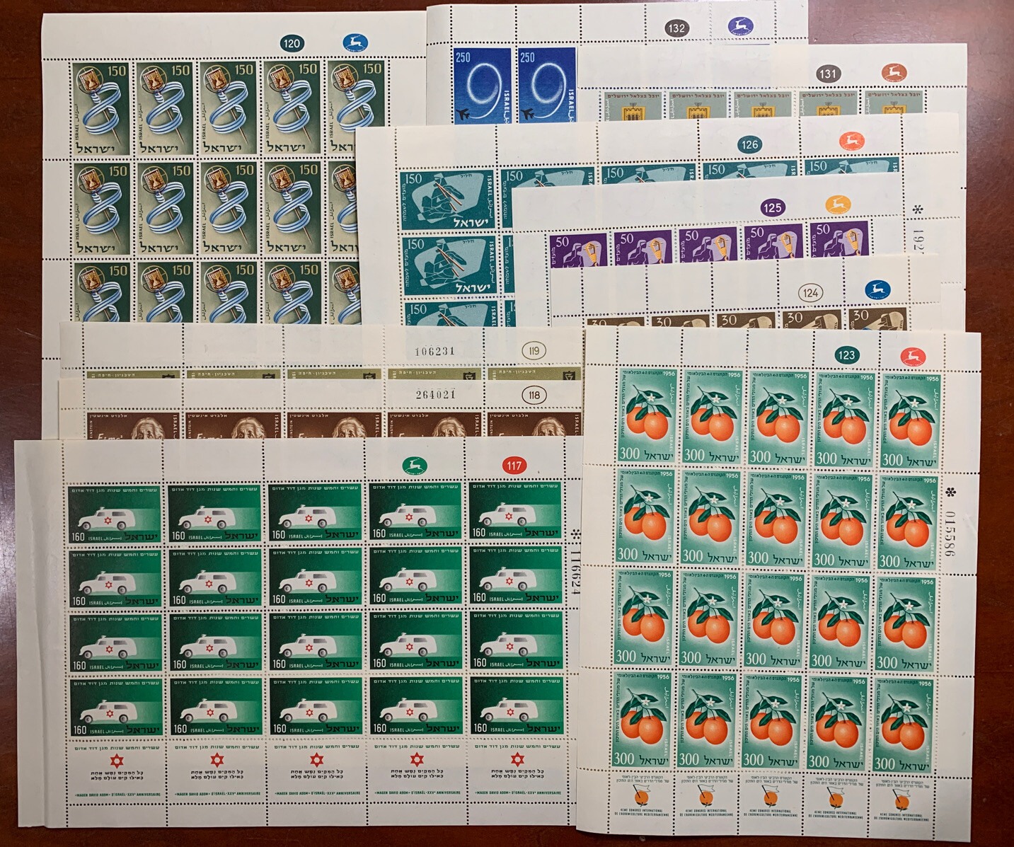 Israel #104//128 1955-57 Full Sheets (10) , MNH F-VF (CV $167)