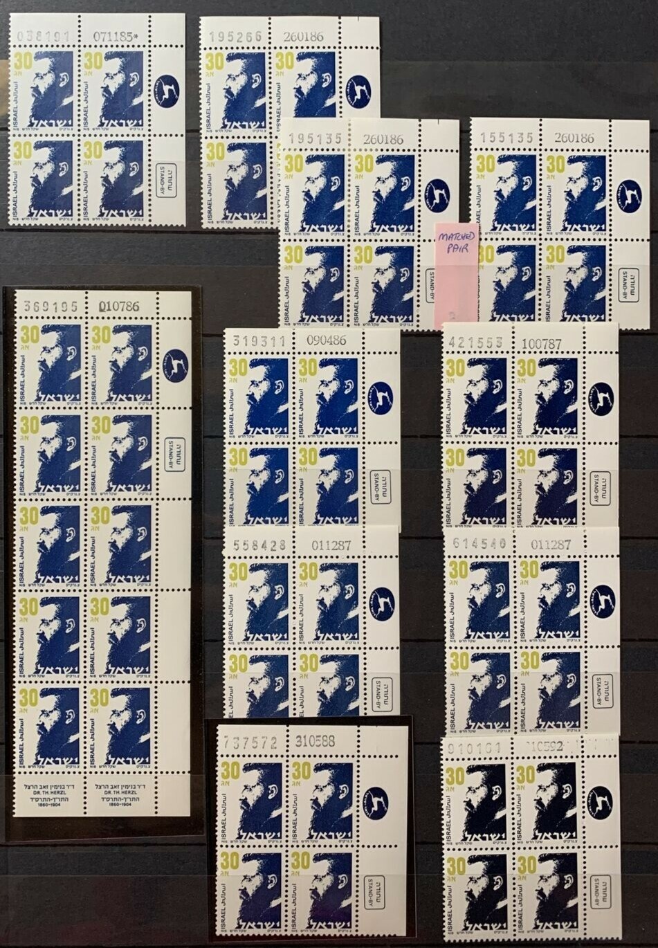 Israel #583-590 Stand-By Dr. T. Herzl PB4 (41) with Varieties. MNH VF (BCV $236) - Image 5