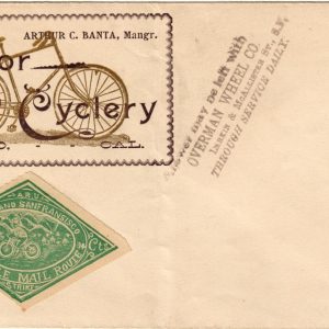 US 12L1 1894 25c Fresno Bicycle Route on Victor Cyclery Commercial Cover DH-2003