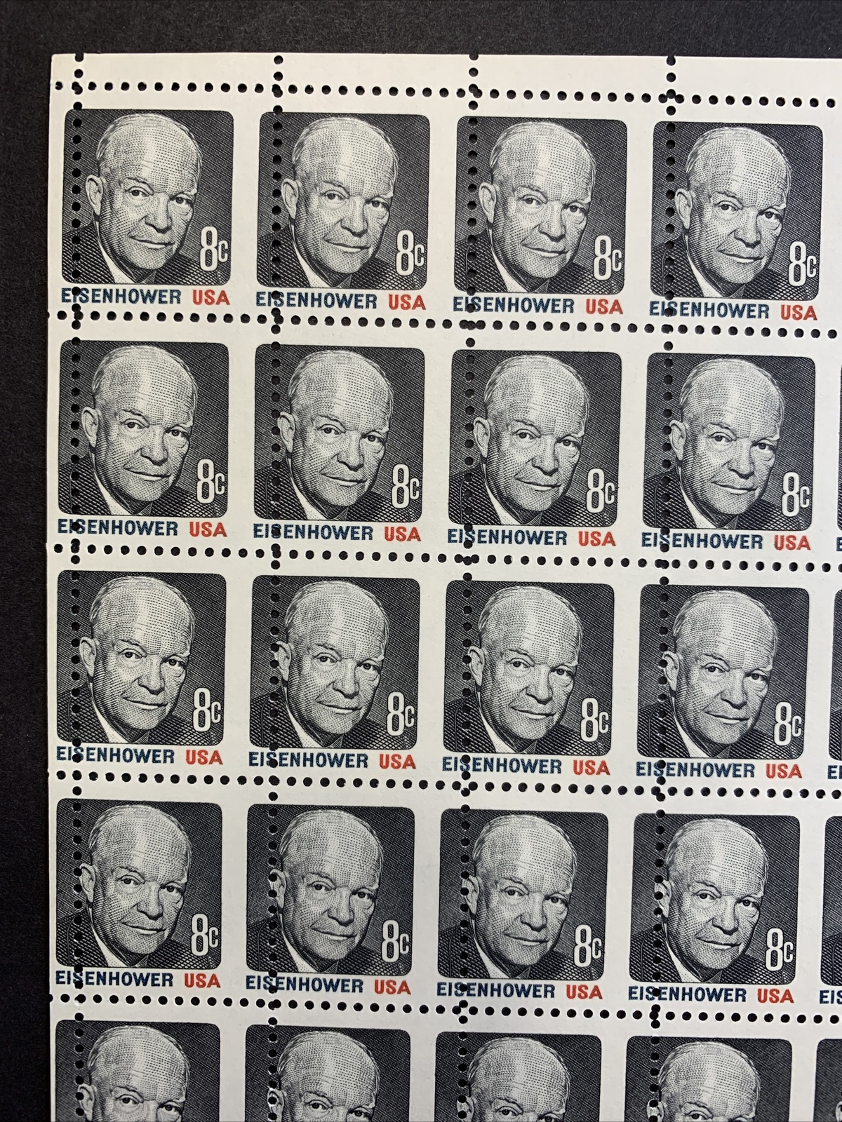 US #1394 8c Eisenhower **Major Mis-Perforated**. Full Sheet of 100, MNH - Image 4