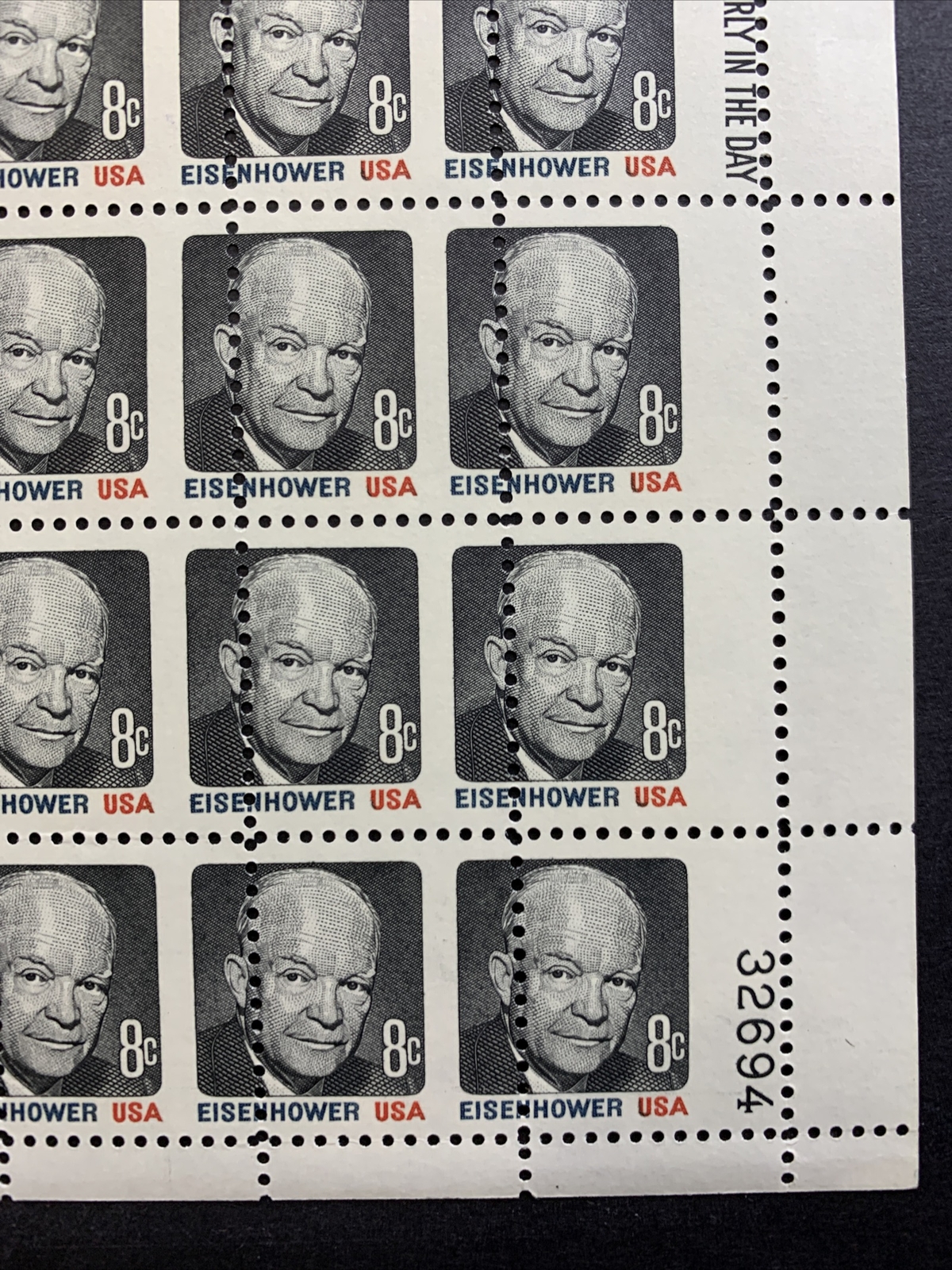 US #1394 8c Eisenhower **Major Mis-Perforated**. Full Sheet of 100, MNH - Image 6