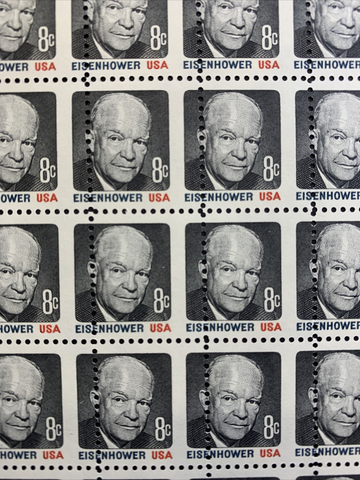 US #1394 8c Eisenhower **Major Mis-Perforated**. Full Sheet of 100, MNH - Image 8