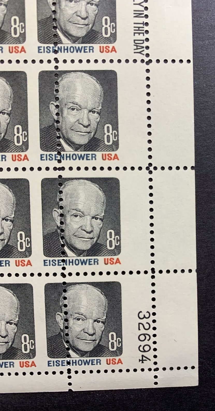 US #1394 8c Eisenhower **Major Mis-Perforated**. Full Sheet of 100, MNH - Image 9