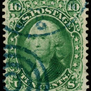 US 68 1861 10c Washington With Blue Cancels F-VF. KP-151