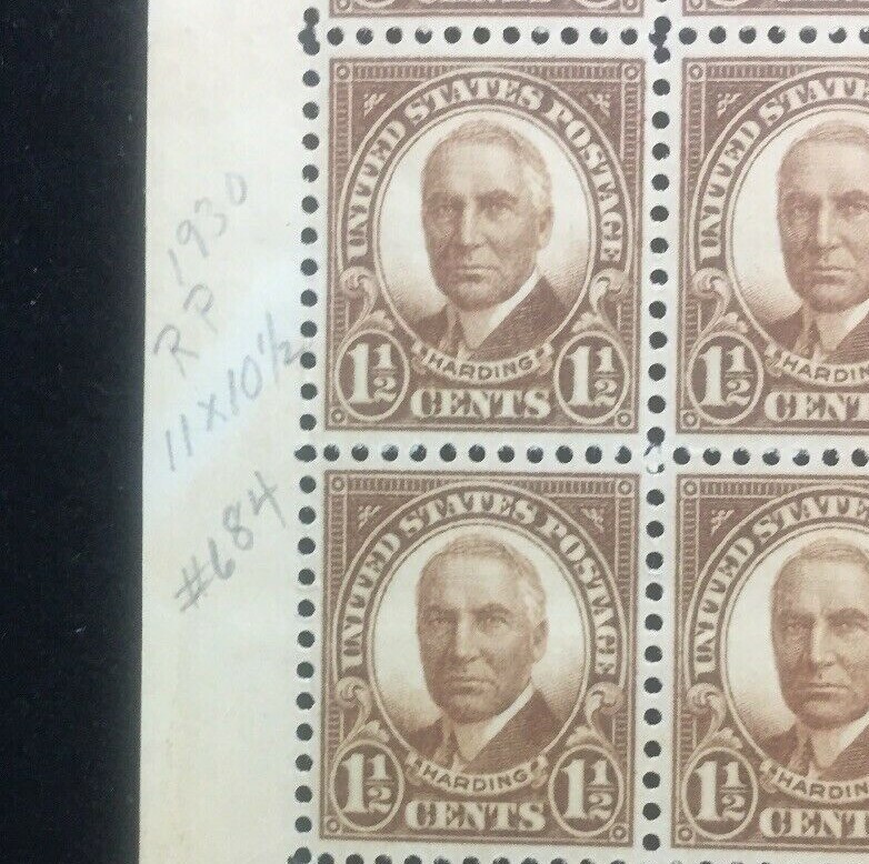 US #684 Harding Perf 11x10.5 *Scratched Plate* Sheet MNH (CV $100) - Image 7