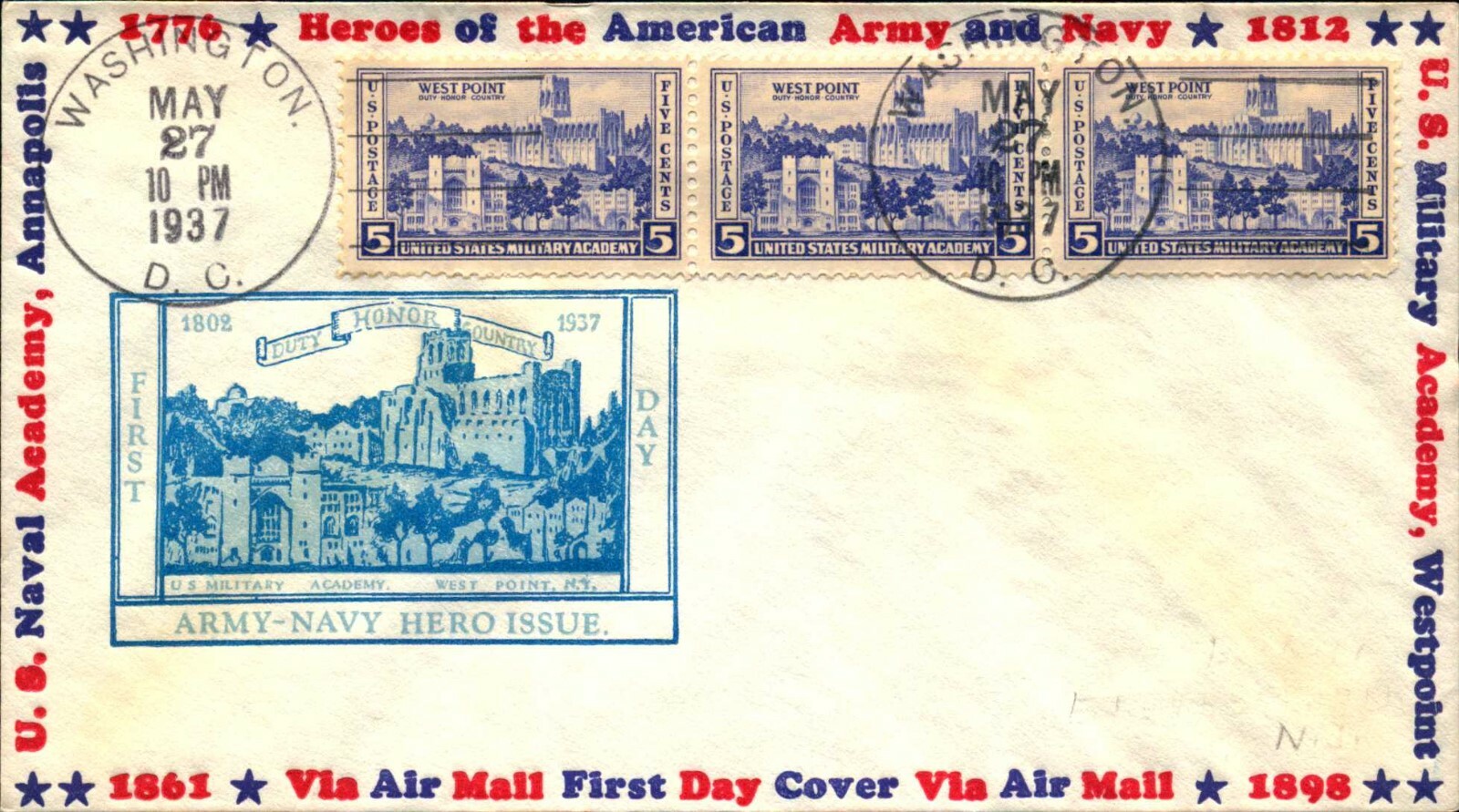 US #785-794 FDC Army-Navy Jack Sidenius Cachet Unaddressed Set of 10 - Image 6