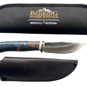 Fixed Blade Behring Made 4 1/4" Blue Maple and Ox Clip Point DH-1561