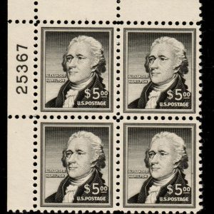 US #1053 1956 $5 Hamilton PB4 No. 25367. CV $210. KP-030