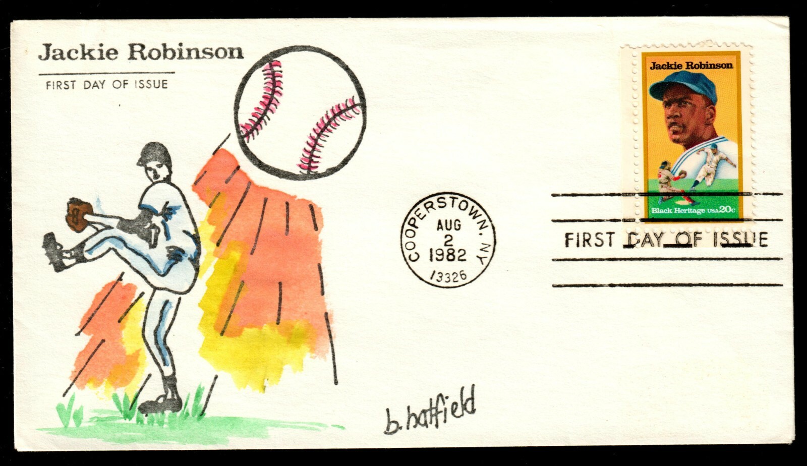 US #2016 FDC Jackie Robinson, Ernest Langer Handpainted/Signed UA No. 20/26