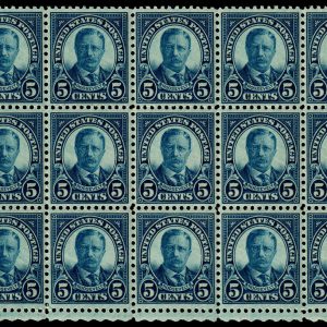US #557 5c T. Roosevelt, Dark Blue Perf 11, Block of 15 F-VF MNH(11)/H. SCV $461