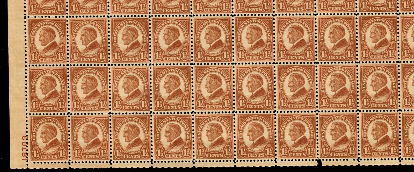 US #633 1 1/2c Harding Full Sheet of 100. MNH Fine (BCV $475) - Image 13