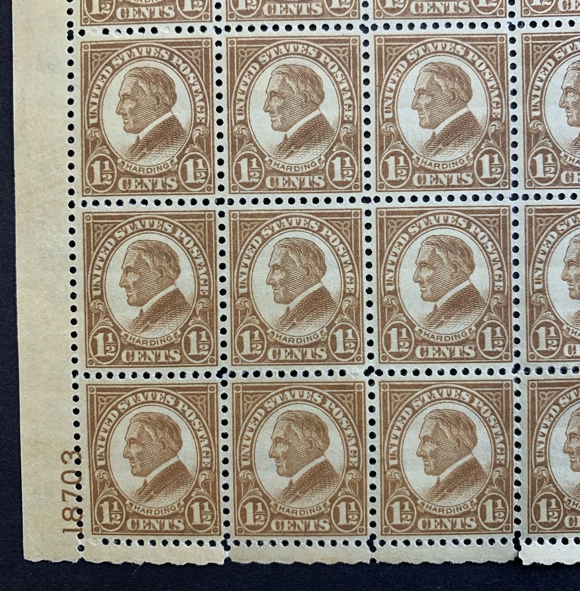 US #633 1 1/2c Harding Full Sheet of 100. MNH Fine (BCV $475) - Image 6