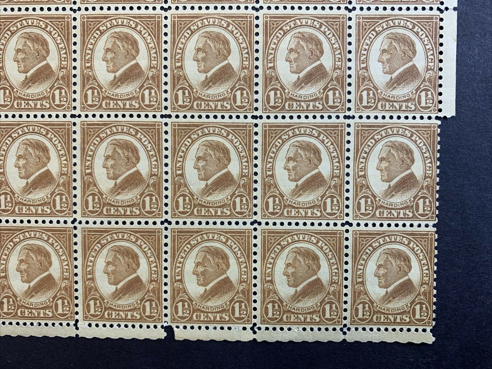 US #633 1 1/2c Harding Full Sheet of 100. MNH Fine (BCV $475) - Image 7