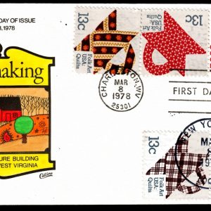 US #1745-1748-B FDC 13c Quiltmaking. 1st Collins HP Cachet (CV $550)  *RARE*
