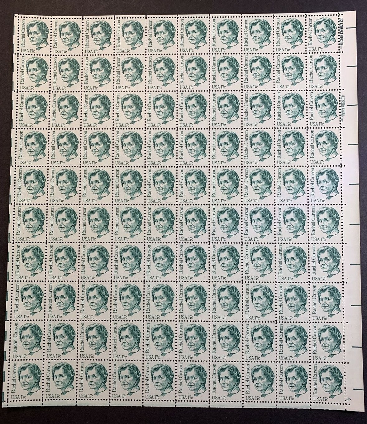 US #1857 17c Rachel Carson Full Sheet of 100. MNH VF+ (CV $53)