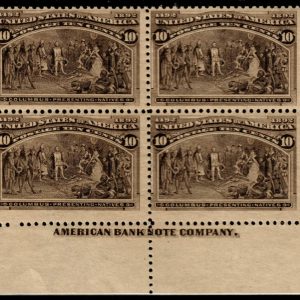 US #237 1893 10c Columbian Plate Block 8 #100 Imprint MNH OG  APEX (SCV $8,000)