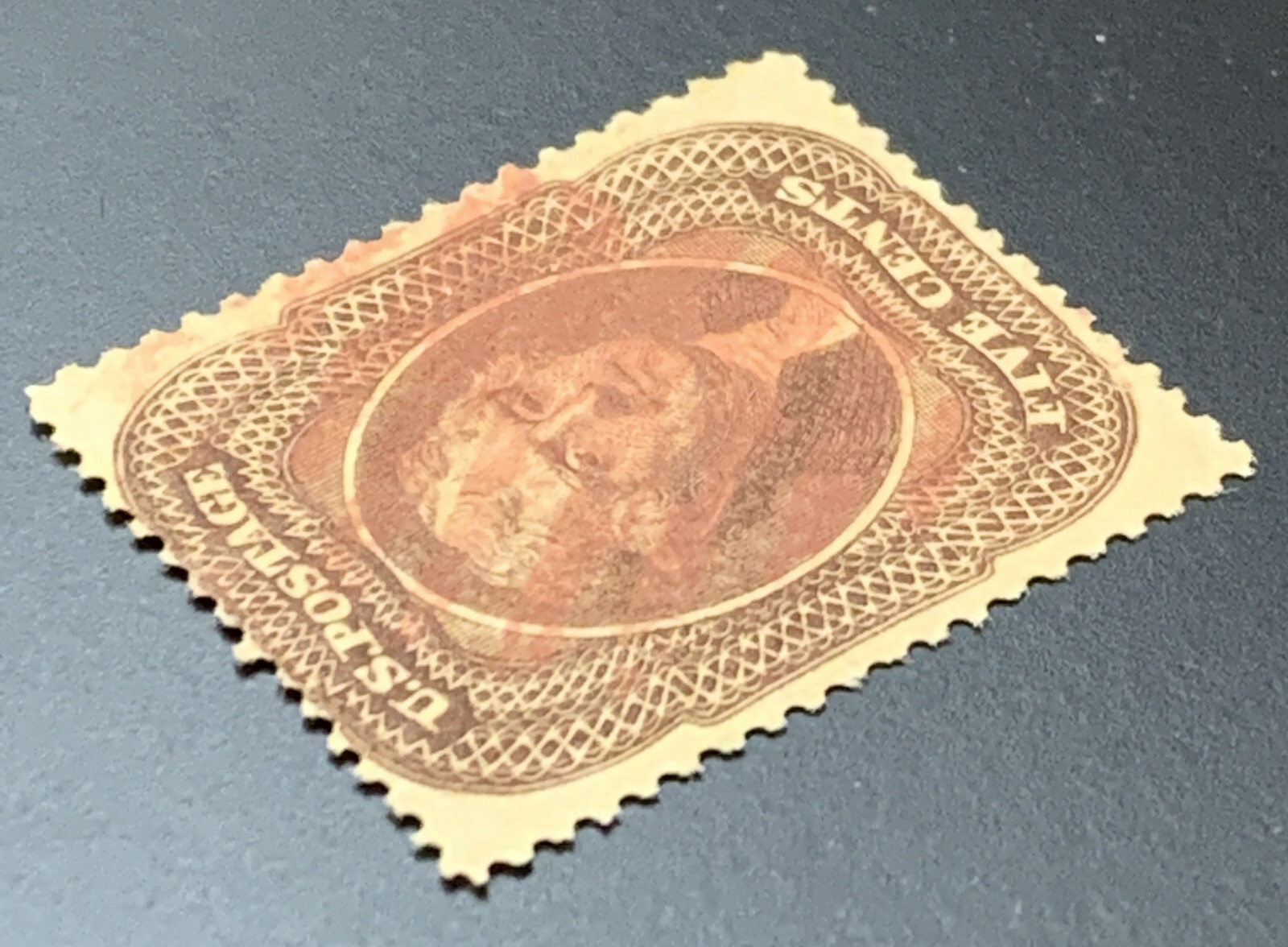 US #30A 1860 5c Jefferson, Brown Used/Red Grill Cancel with Cert. VF+. KP-090 - Image 10