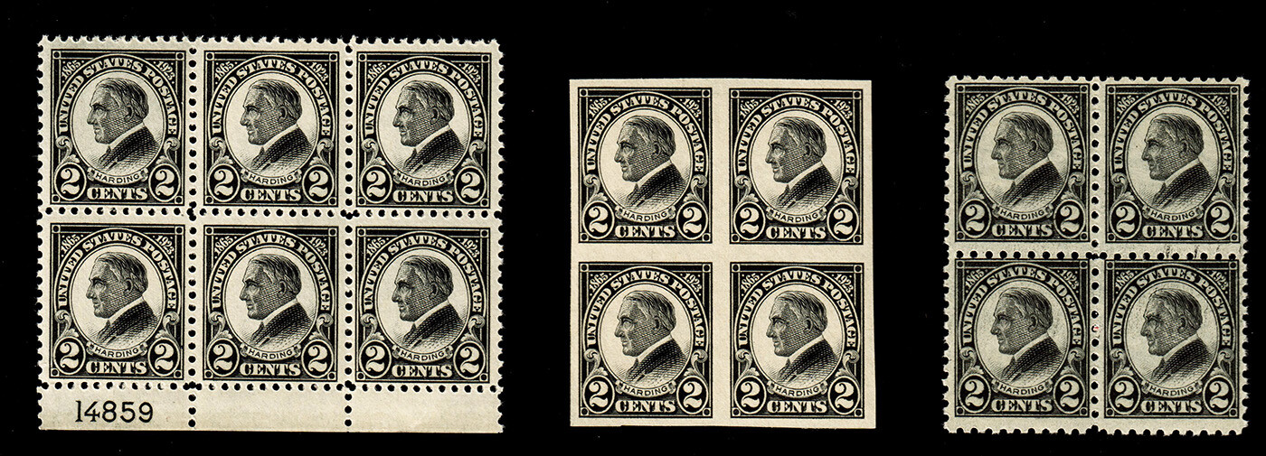 US #610/611/612 2c Harding Major Perf Types Complete MNH F-VF (CV $218)