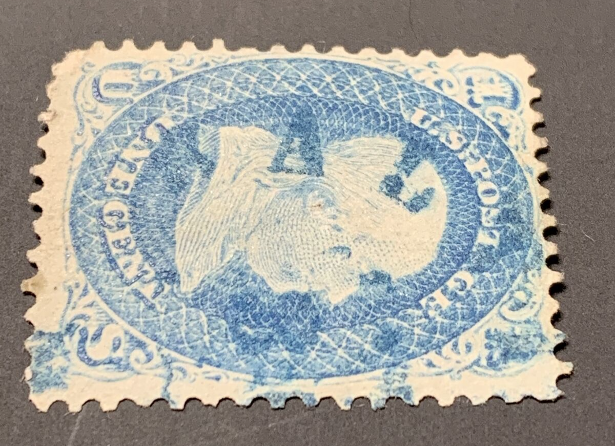 US 63 1861 1c Franklin With Blue Cancel. KP-152 - Image 4