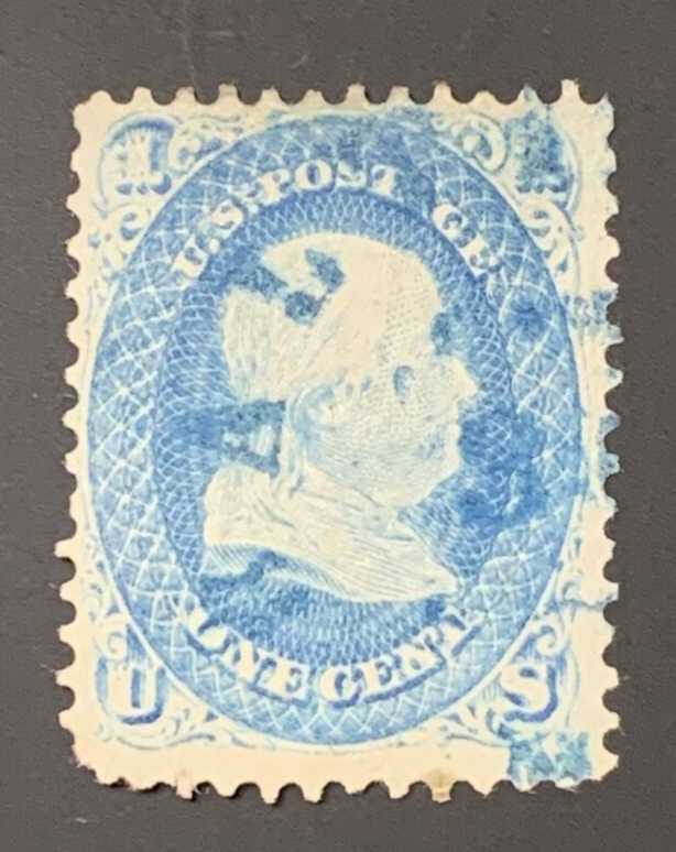 US 63 1861 1c Franklin With Blue Cancel. KP-152