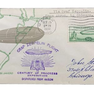 US #C18-8 1933 50c Baby Zep Linprint Cover. Akron, OH to Chicago, IL. (CV $350)