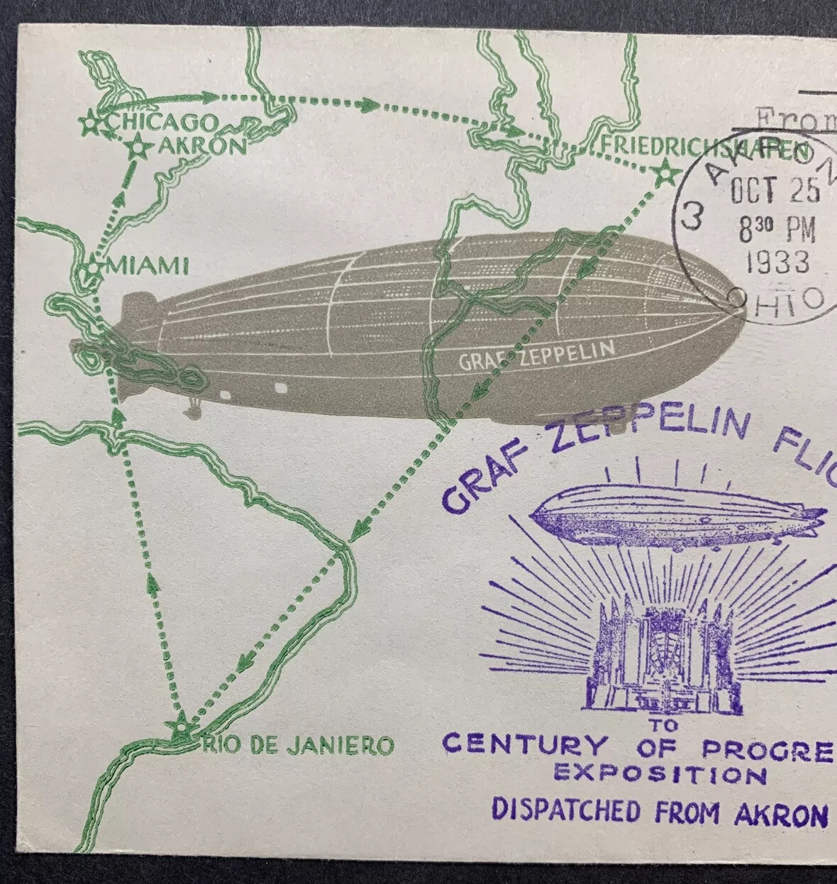 US #C18-8 1933 50c Baby Zep Linprint Cover. Akron, OH to Chicago, IL. (CV $350) - Image 5