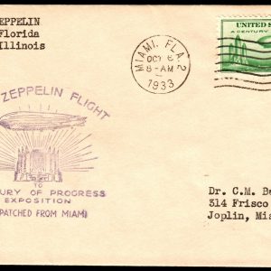 US #C18 FDC 50c Baby Zeppelin Oct 6, 1933 Miami to Chicago in VF-XF (CV $Unl)