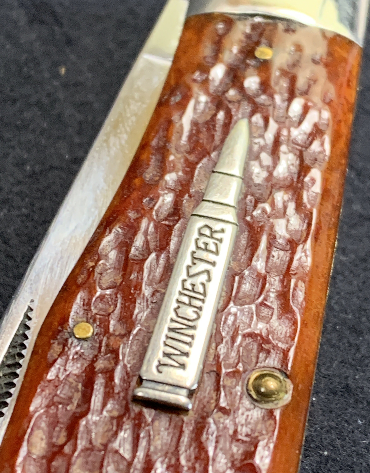 Pocketknife Winchester 29103 1993 Jumbo Trapper Burnt Orange Jig Bone KP-1117 - Image 12