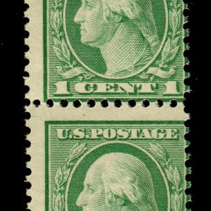 US #545 1921 1c Wash. Green Rotary Coil Waste. Vert Pair, Fine MNH (CV $950)