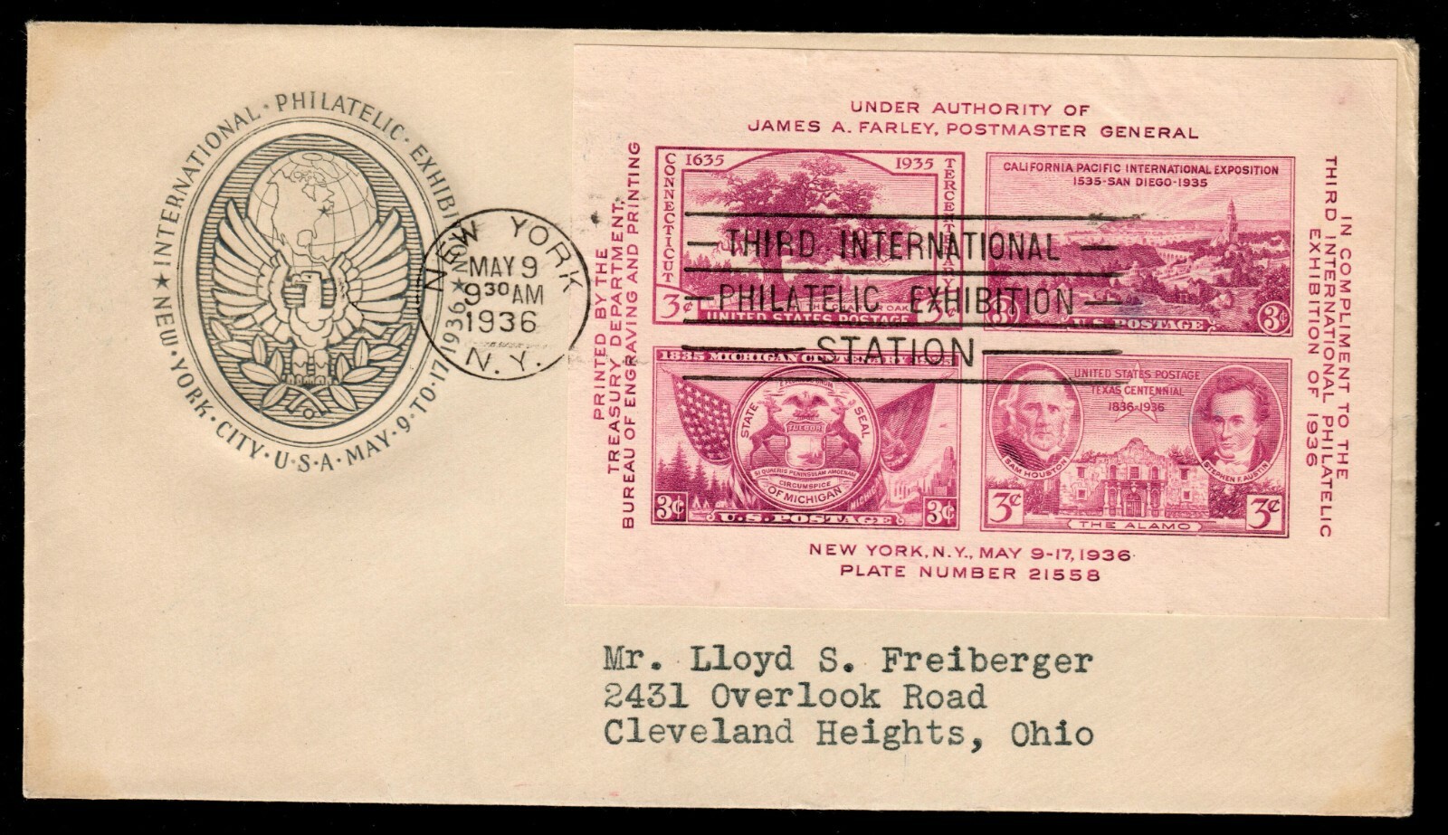 US #778-32 FDC 3c TIPEX at IPE NYC. 1st House of Farnam on 5/9/1936 *Scarce* - Image 3