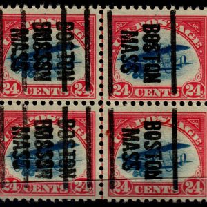 US #C3 24c Curtiss Jenny Block of 4 Boston, MA 2x Precancel w/ vert guideline