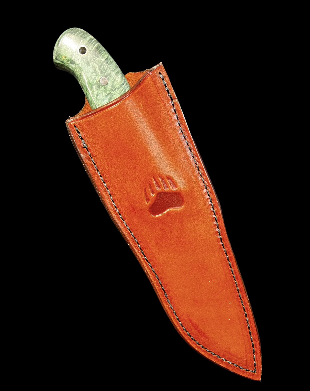 Fixed Blade Todd Orr 4.5" Grizzly Green Boxelder Burl/Leather Sheath DH-1540