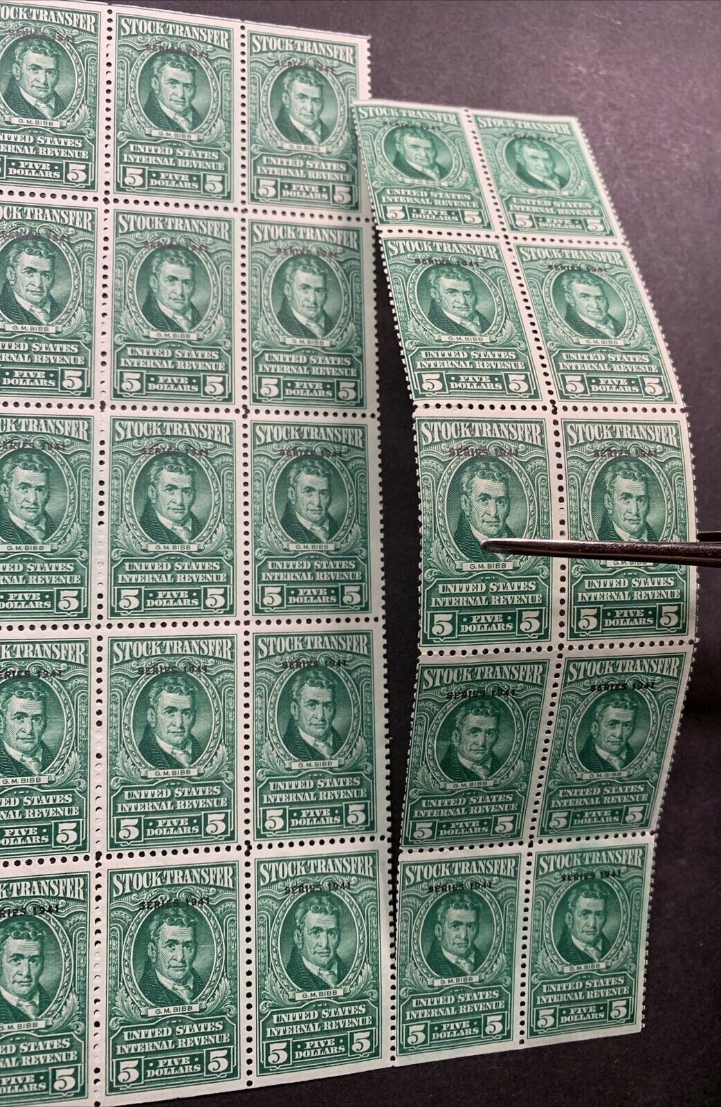 US #RD108 1941 $5 Stock Transfer, Full Sheet of 50. MNH F-VF (CV $3,250 Singles) - Image 5