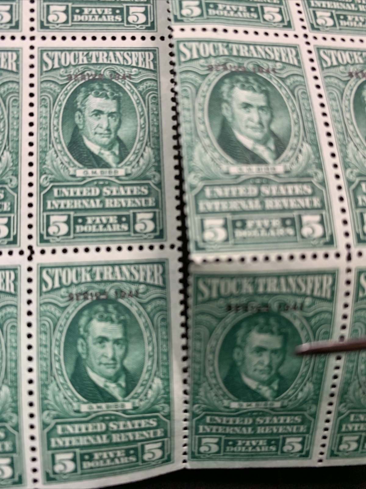 US #RD108 1941 $5 Stock Transfer, Full Sheet of 50. MNH F-VF (CV $3,250 Singles) - Image 6