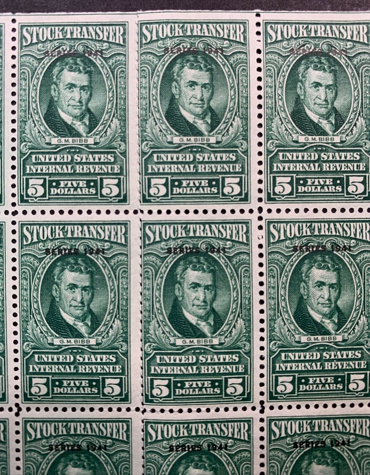 US #RD108 1941 $5 Stock Transfer, Full Sheet of 50. MNH F-VF (CV $3,250 Singles) - Image 8