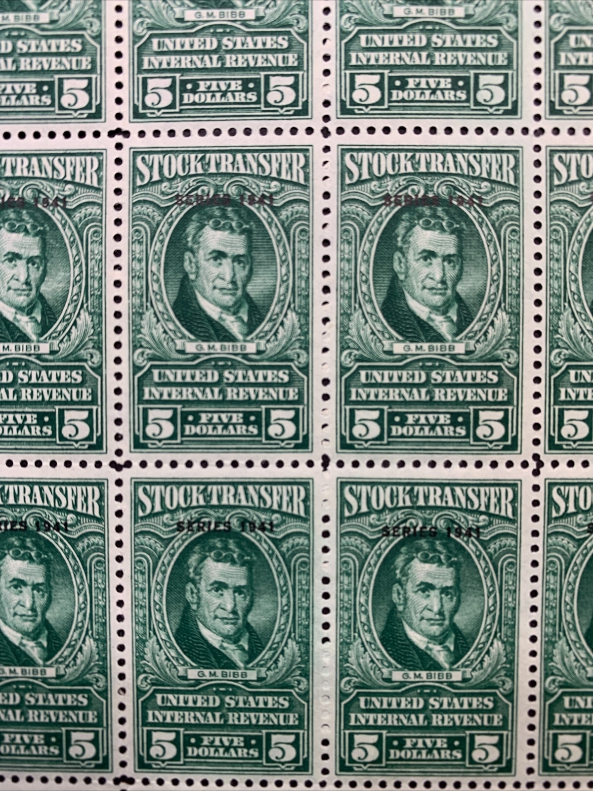 US #RD108 1941 $5 Stock Transfer, Full Sheet of 50. MNH F-VF (CV $3,250 Singles) - Image 9